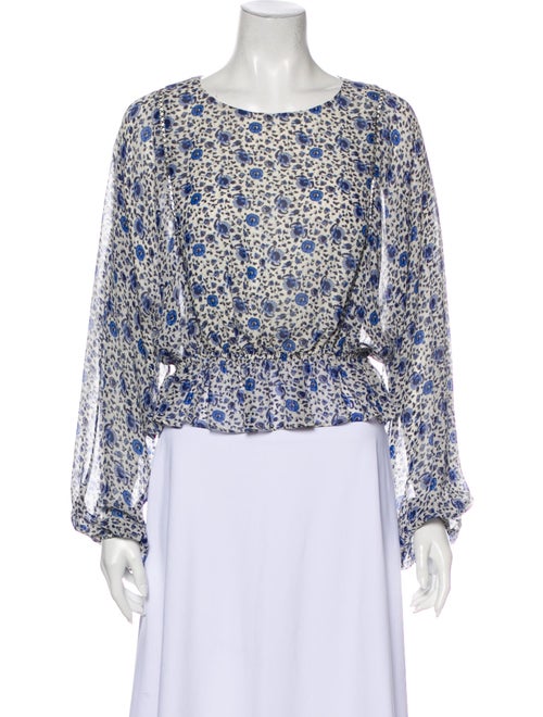 LoveShackFancy Silk Floral Print Blouse Blue