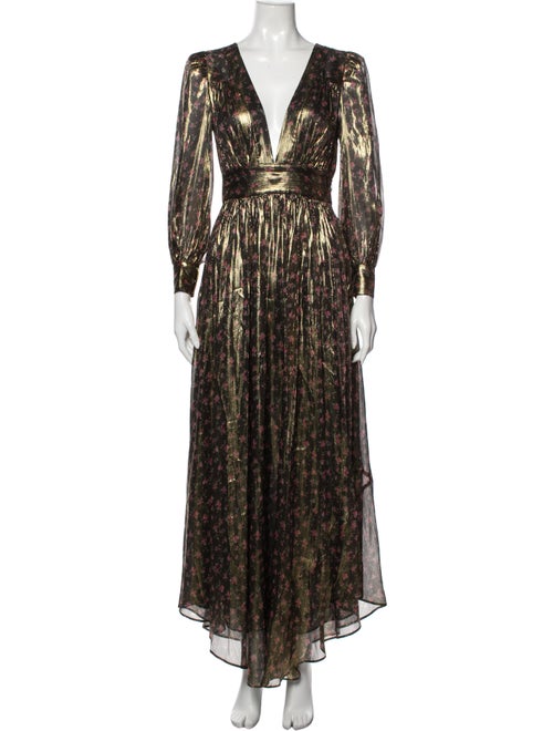 LoveShackFancy Silk Long Dress Gold