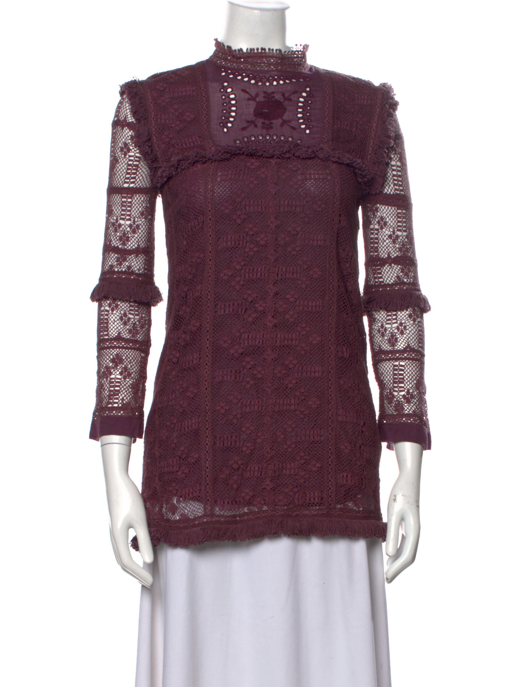 LoveShackFancy Mock Neck Three-Quarter Sleeve Sweatshirt