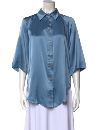 Loulou Studio Silk Three-Quarter Sleeve Button-Up Top