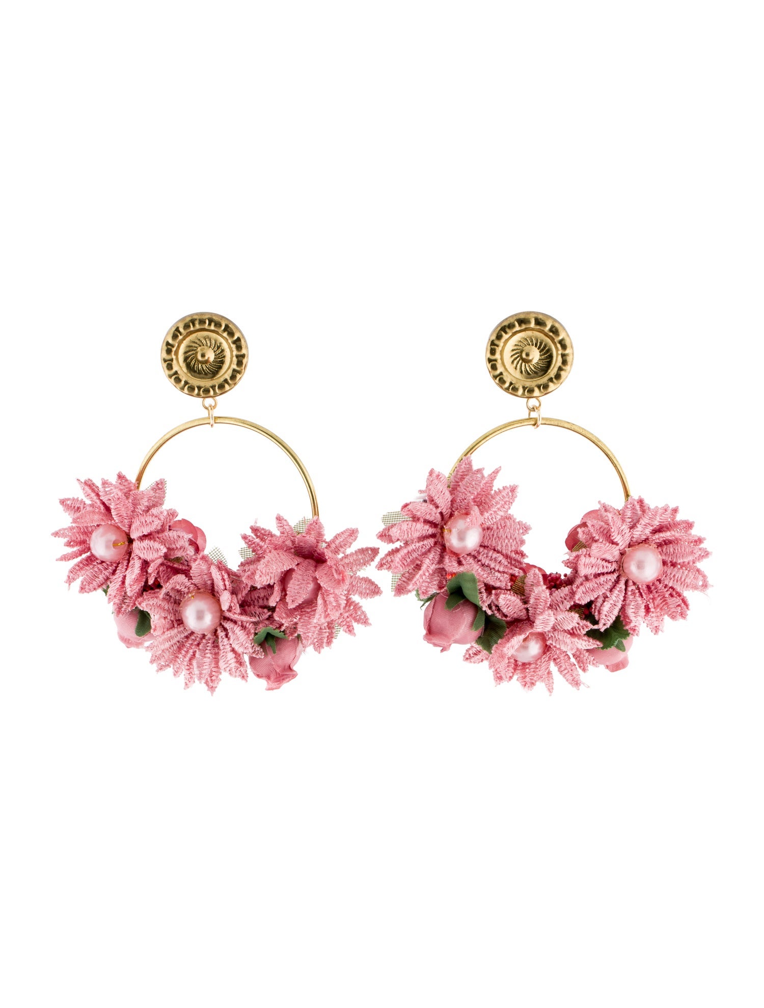 LOVA by VL Faux Pearl & Fabric Flowers Hoop Earrings