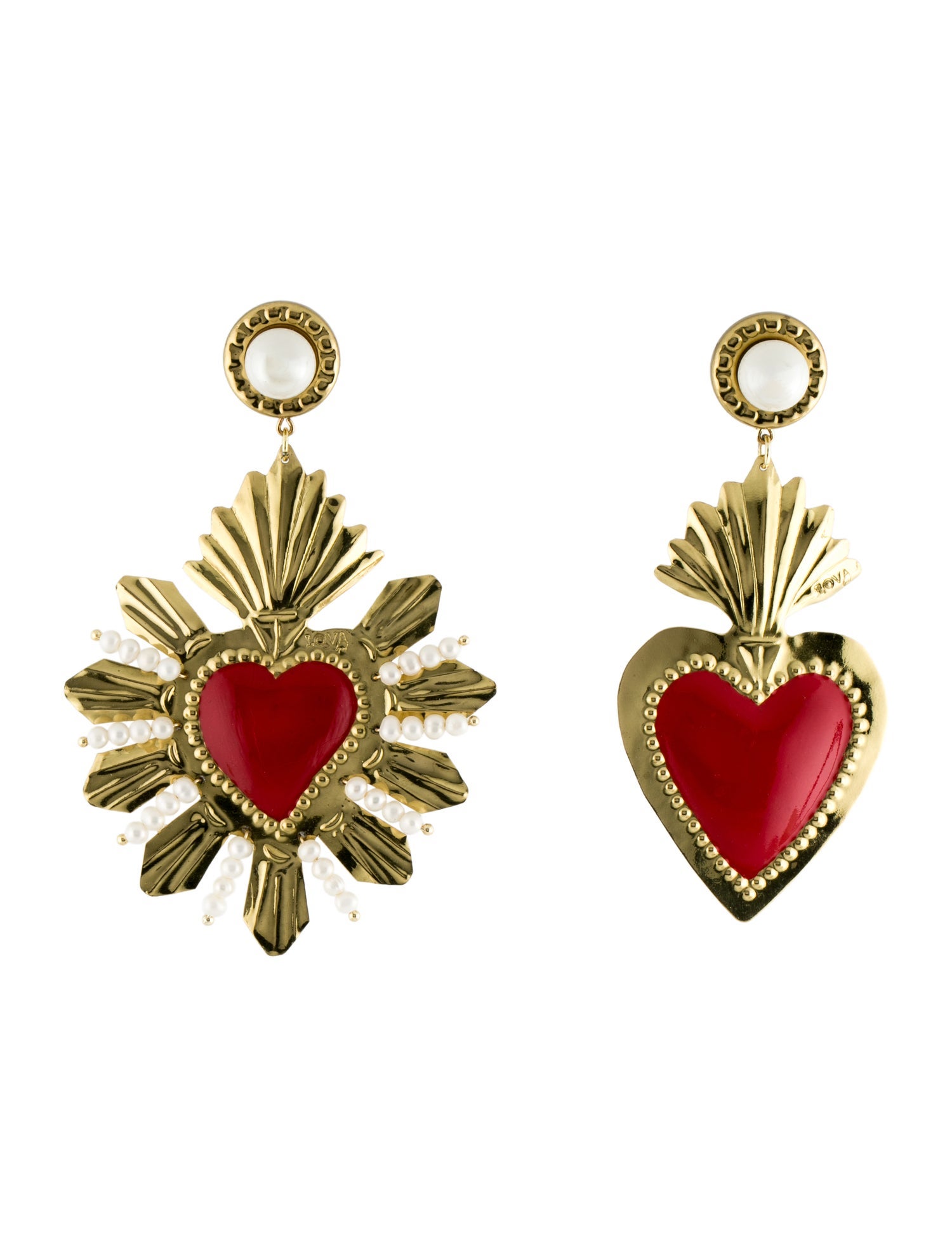 LOVA by VL Pearl & Faux Pearl Enamel " Venetian" Heart Drop Earrings