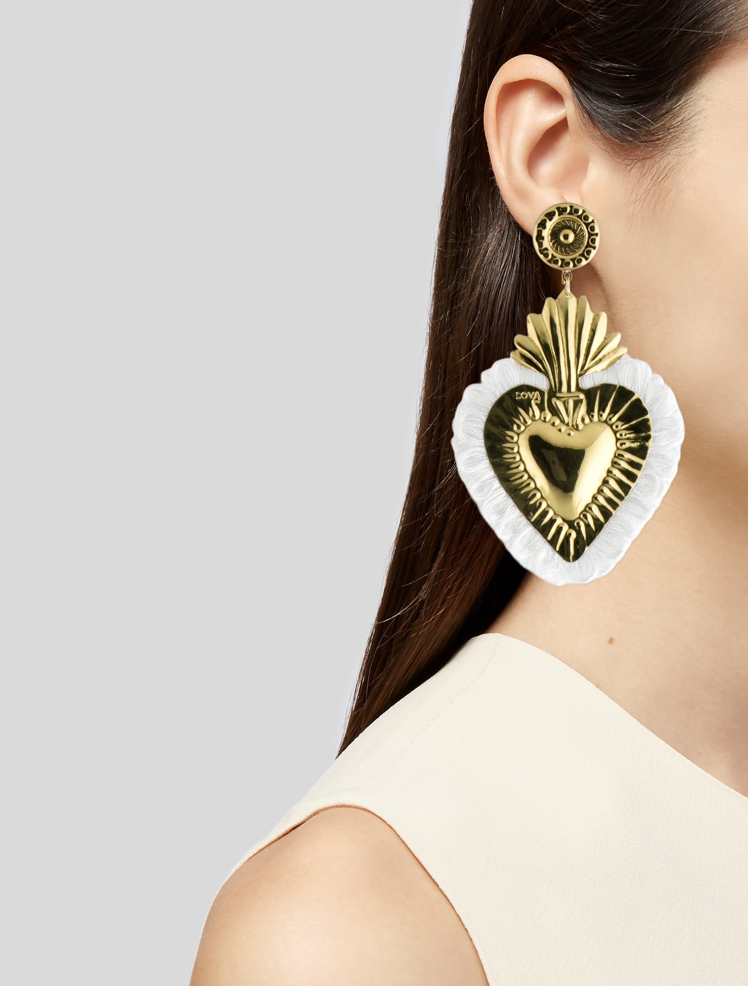 LOVA by VL White Fringe Heart Drop Earrings