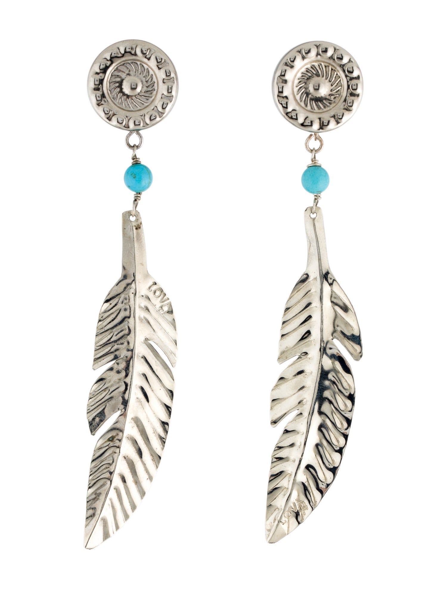 LOVA by VL Turquoise Bead Long Feather Earrings.