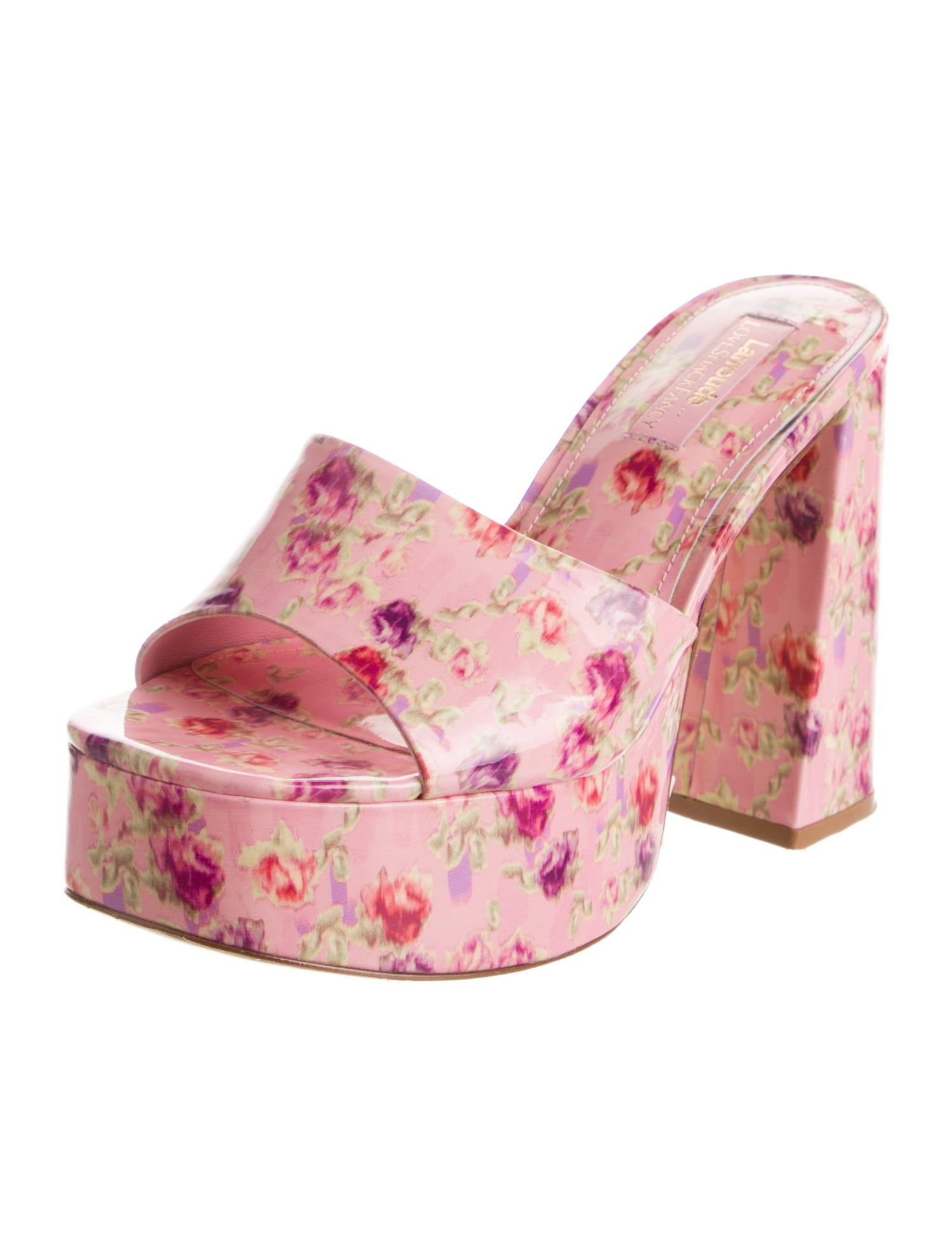 Loveshackfancy X Larroude Patent Leather Floral Print Slides