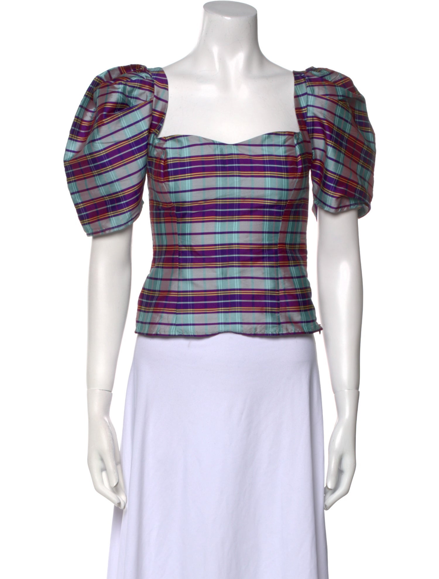 LPA Plaid Print Square Neckline Crop Top