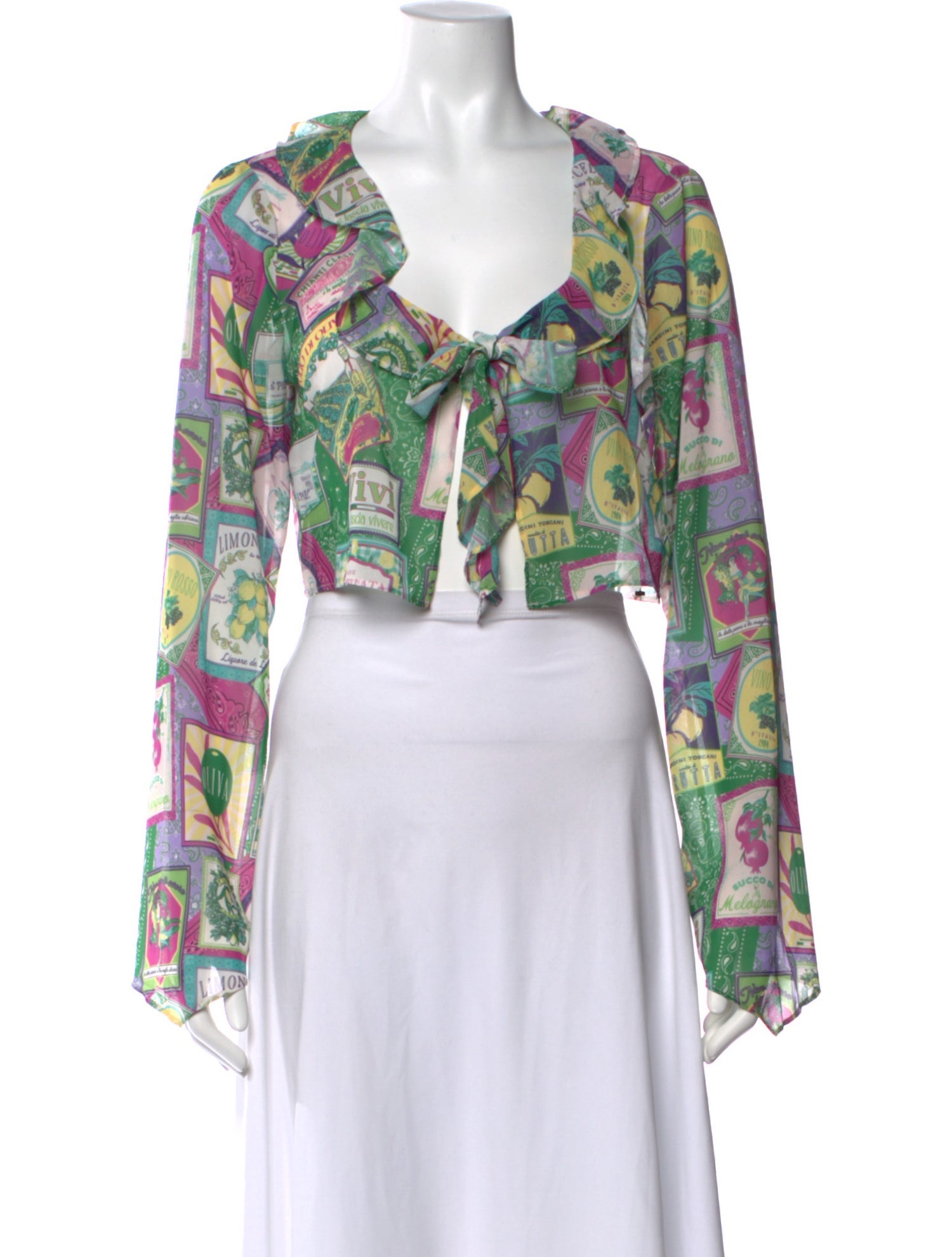 LPA Graphic Print Tie Neck Crop Top