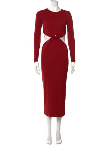 Pre-owned Lpa Crew Neck Midi Length Dress In Red