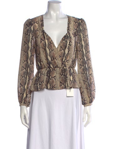 Pre-owned Lpa Animal Print V-neck Blouse In Multicolor