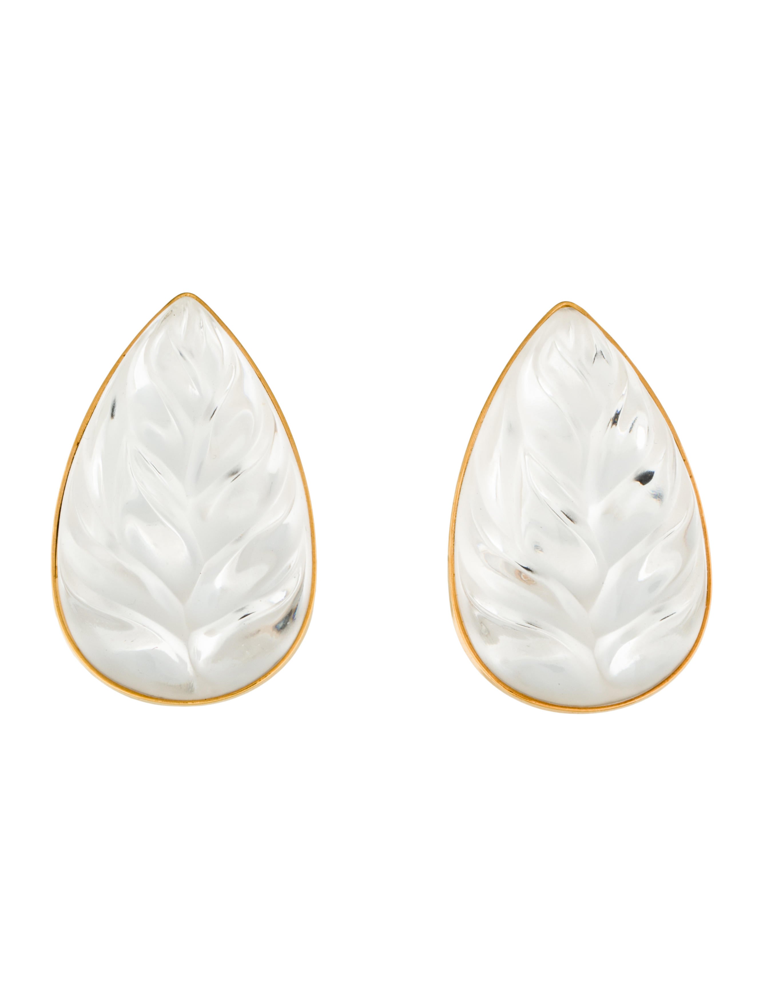 Lalique Crystal Leaf ClipOn Earrings Earrings WLQ21183 The RealReal