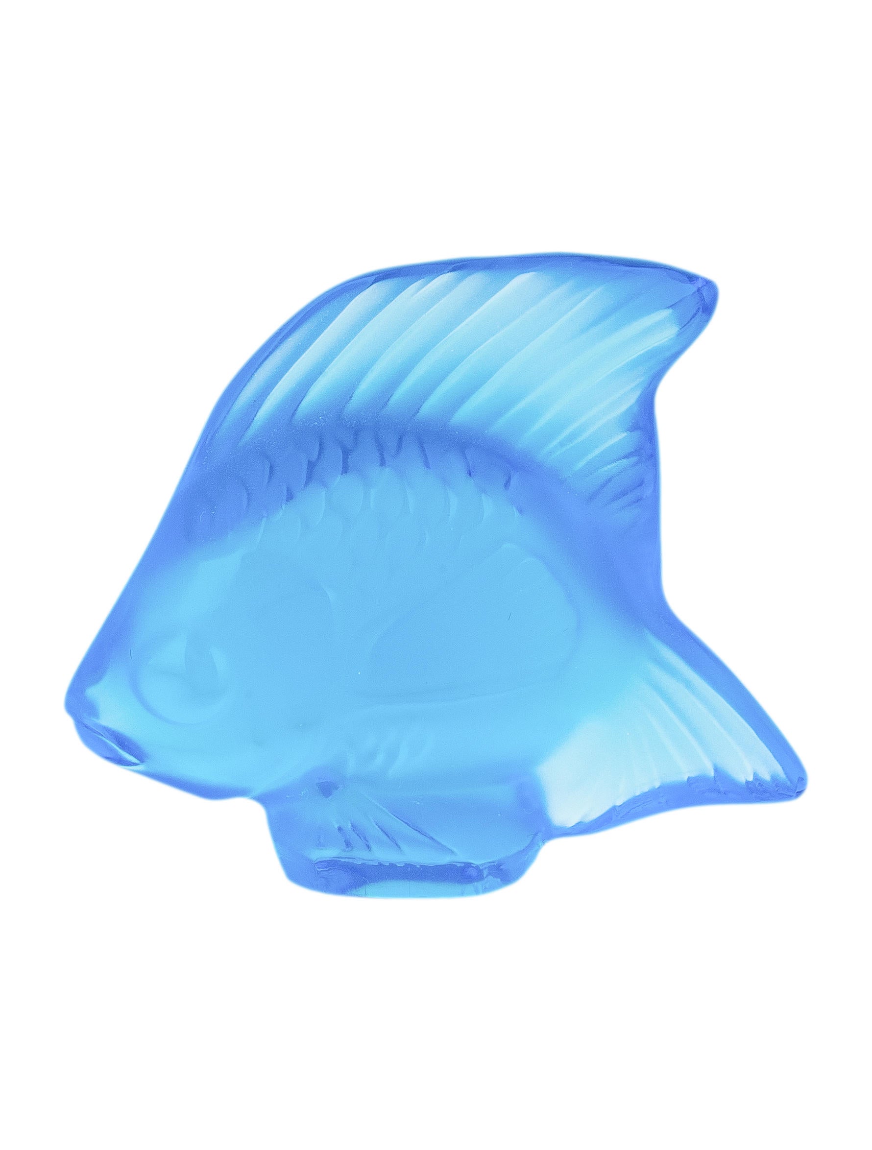 Lalique Crystal Fish Sculptures & Tank Display Case - Blue