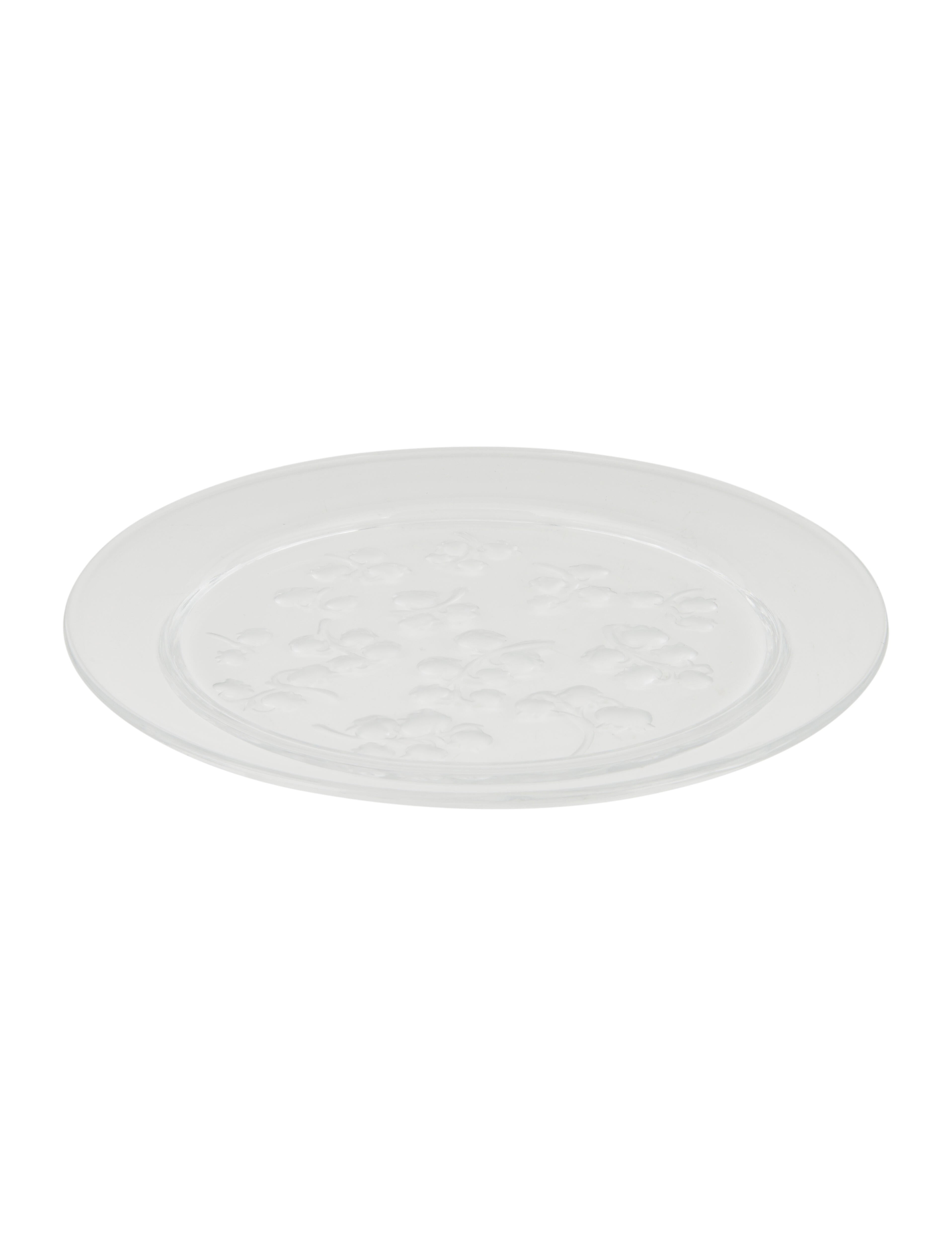 Lalique Pair of Muguet Salad Plates Clear, 2 pieces Dinnerware