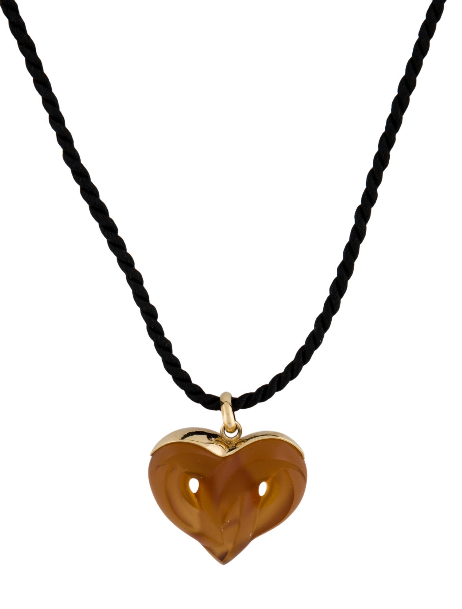 Lalique Glass & Cord Entwined Coeur Heart Pendant Necklace