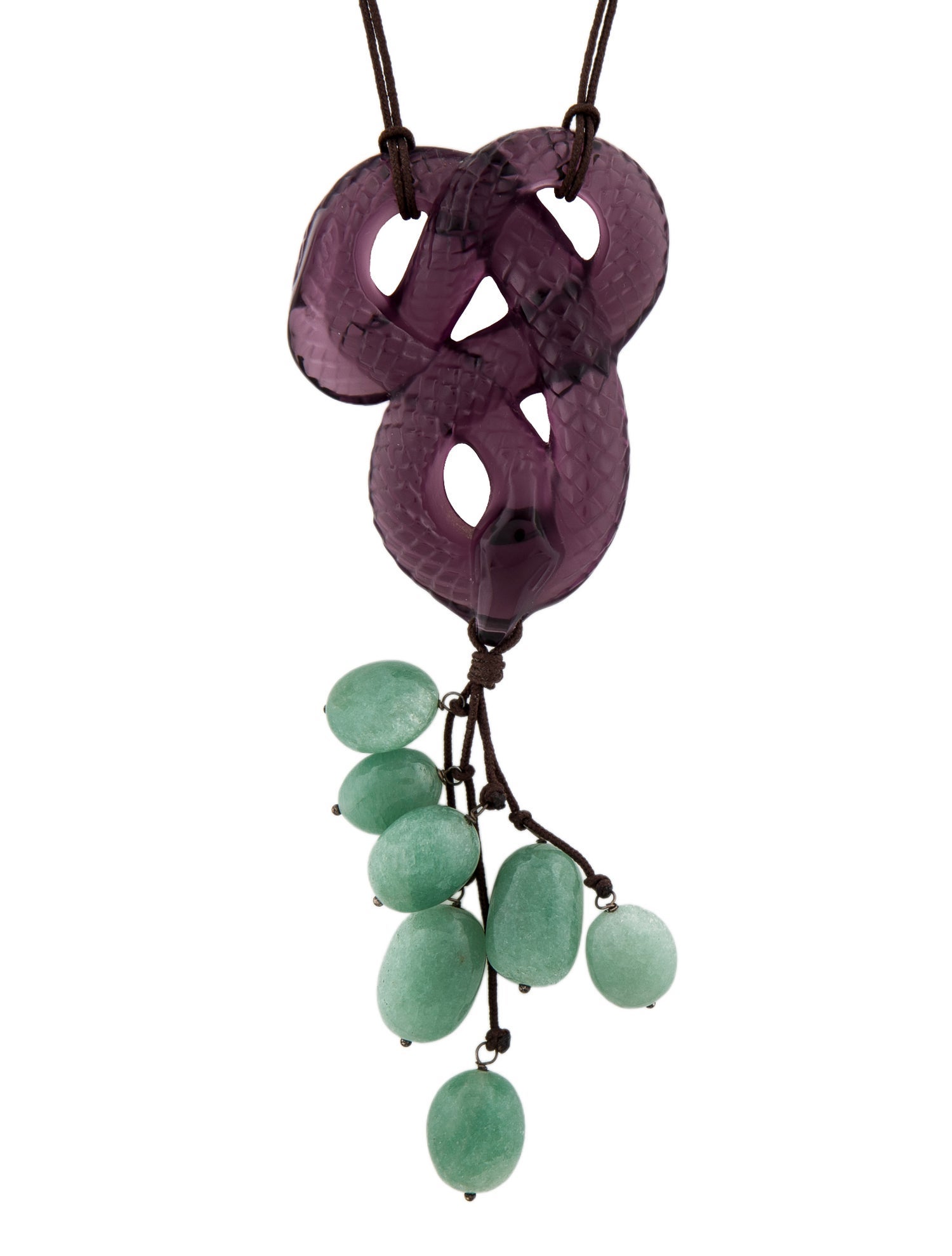 Lalique Crystal,Cord & Stone 'Snake Bite' Coiled Serpent Adjustable Pendant Necklace