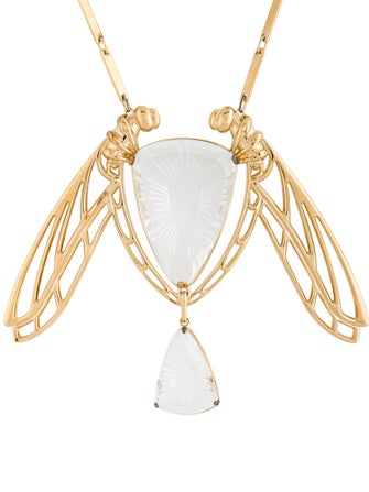 Lalique Crystal Dragonfly Pendant Necklace