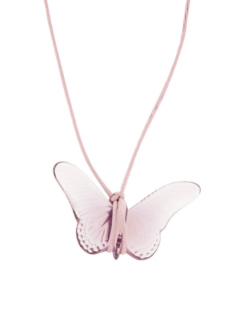 Lalique Cord & Crystal Butterfly Pendant Necklace