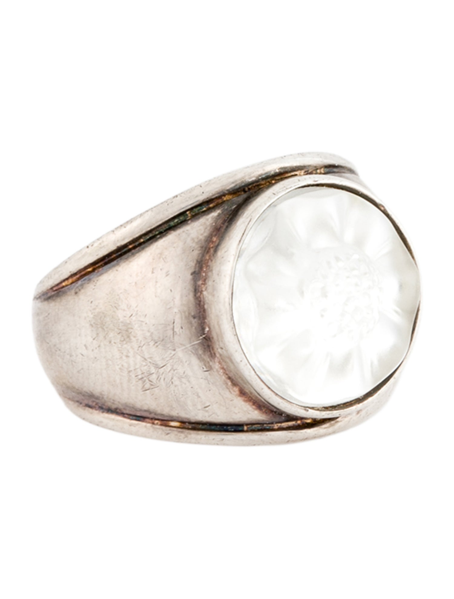 Lalique Carved Glass Flower Cocktail Ring