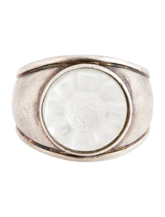 Lalique Carved Glass Flower Cocktail Ring