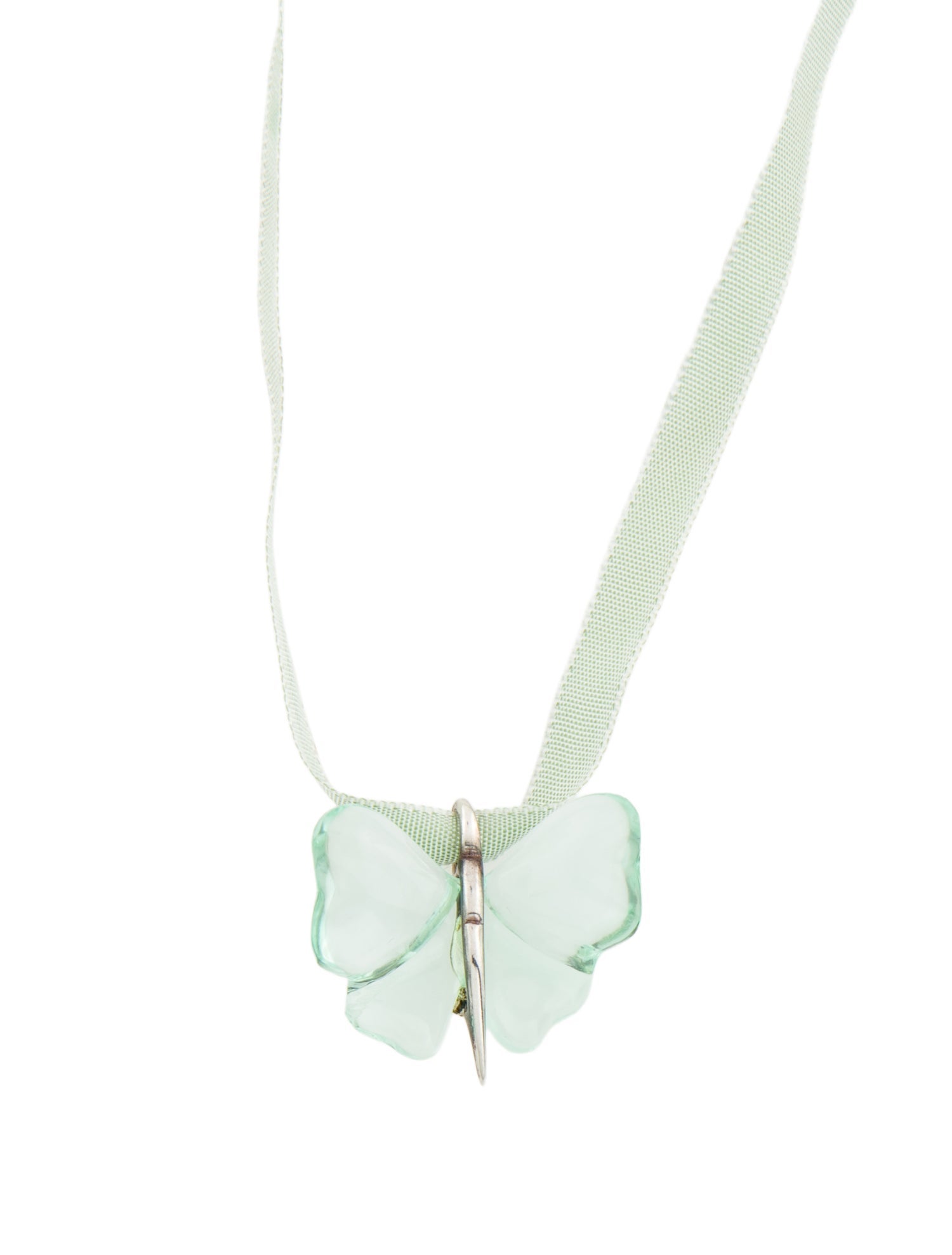 Lalique Crystal & Ribbon Butterfly Pendant Necklace
