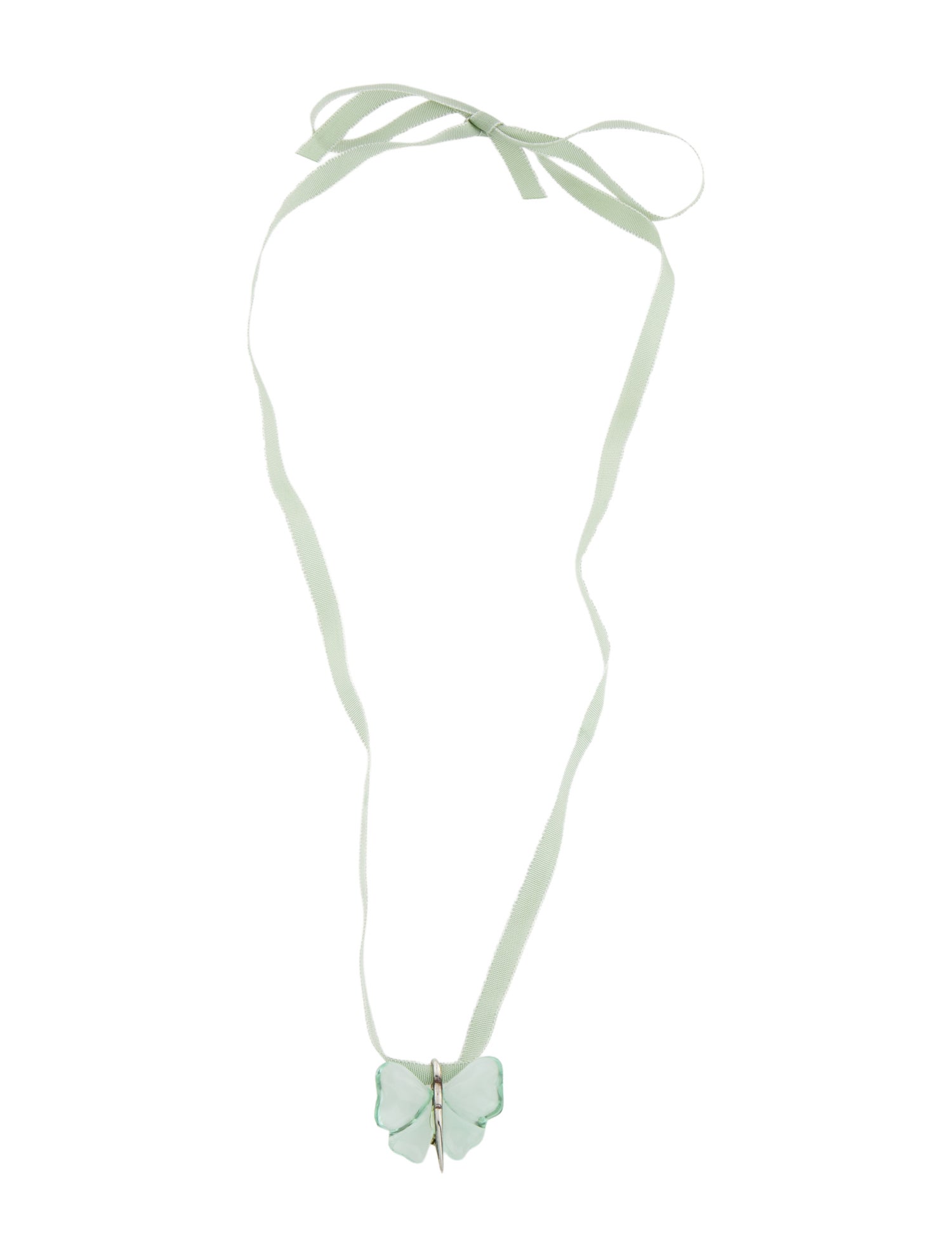 Lalique Crystal & Ribbon Butterfly Pendant Necklace