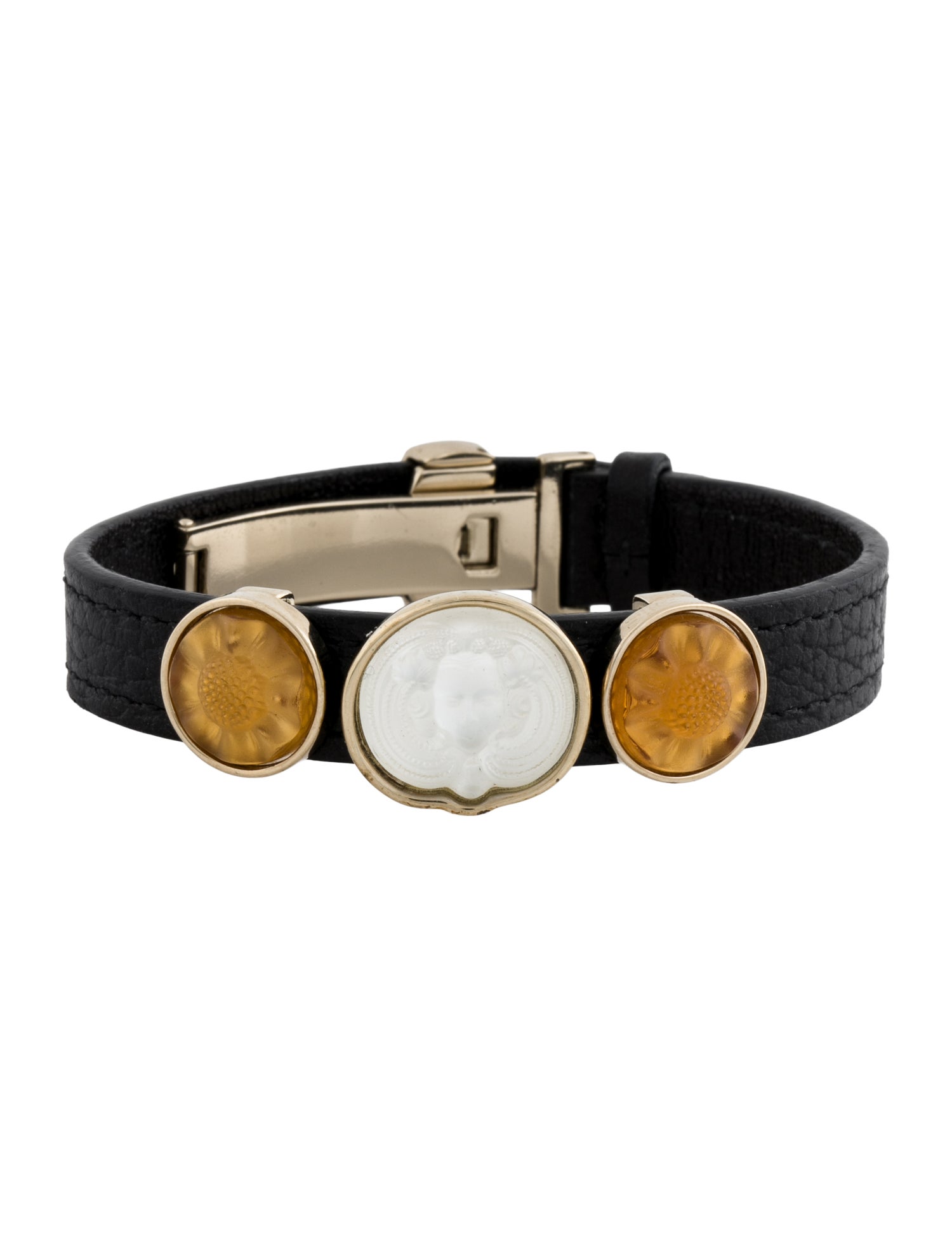 Lalique Crystal & Leather Bracelet
