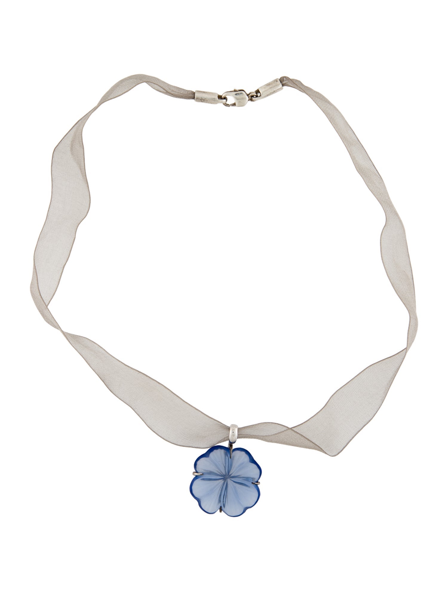 Lalique Glass & Chiffon Flower Pendant Necklace