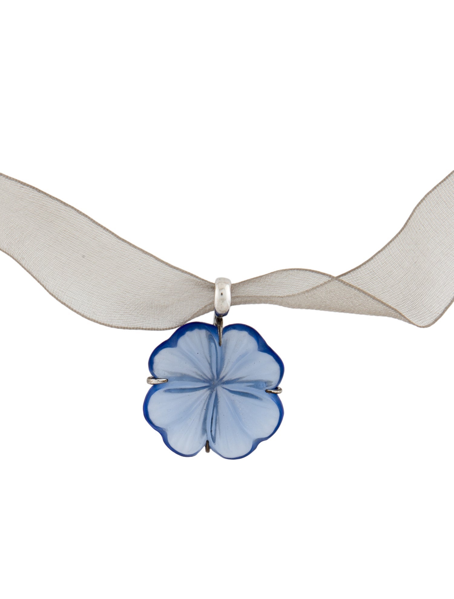 Lalique Glass & Chiffon Flower Pendant Necklace