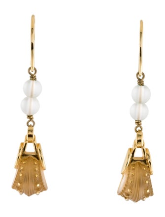 Lalique Crystal & Bead Drop Earrings