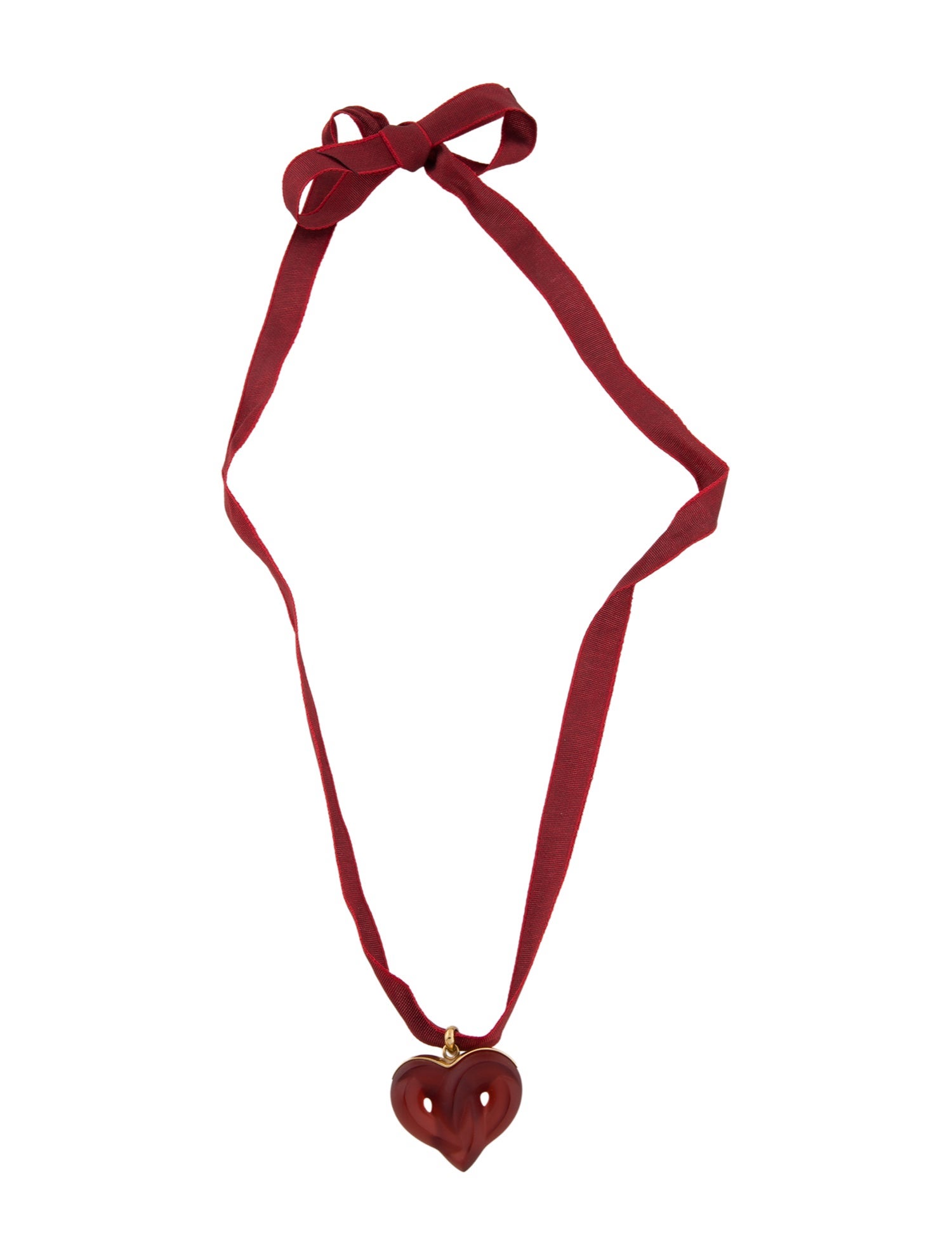 Lalique Glass & Ribbon Entwined Coeur Heart Pendant Necklace
