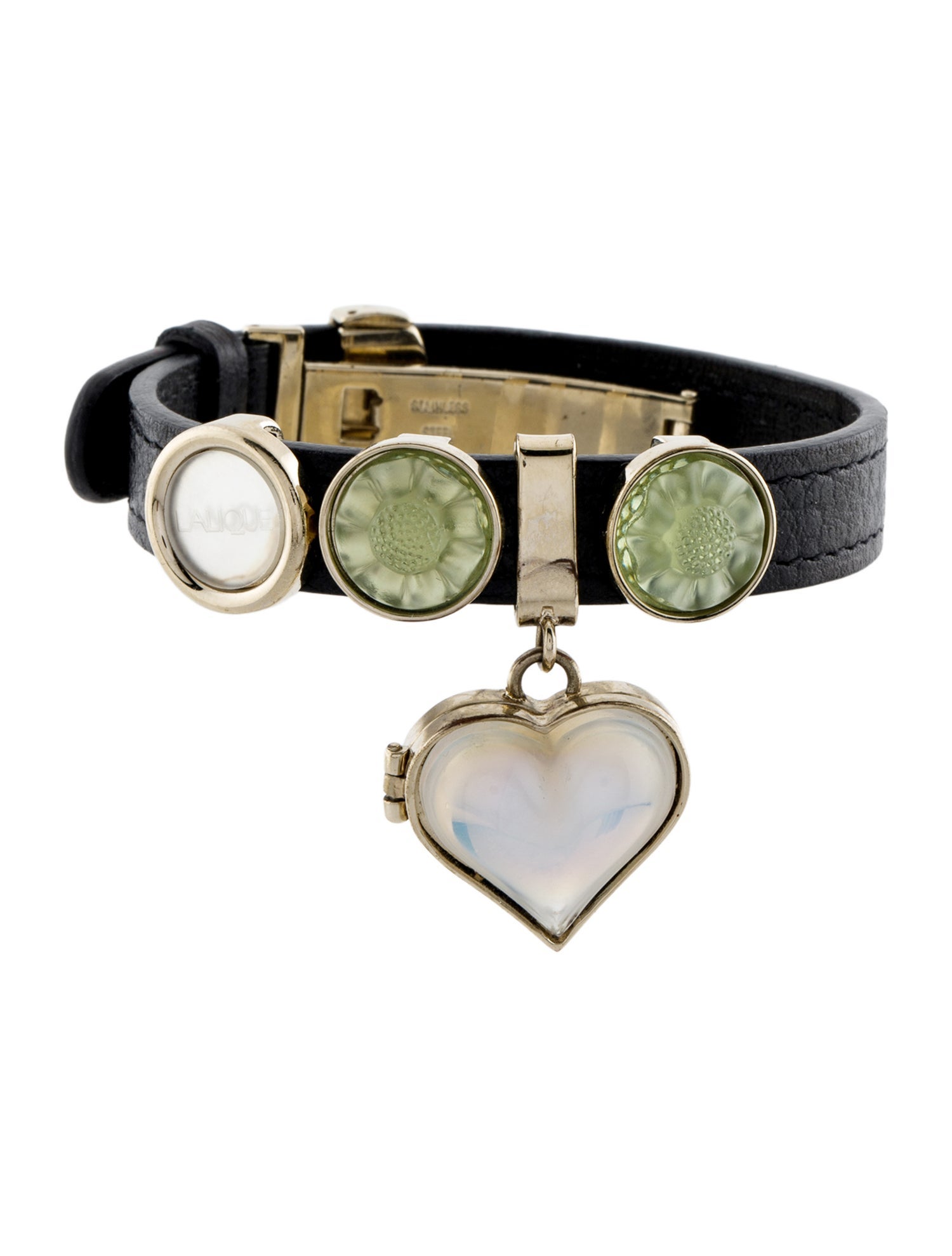 Lalique Glass & Leather Charm Wrap Bracelet