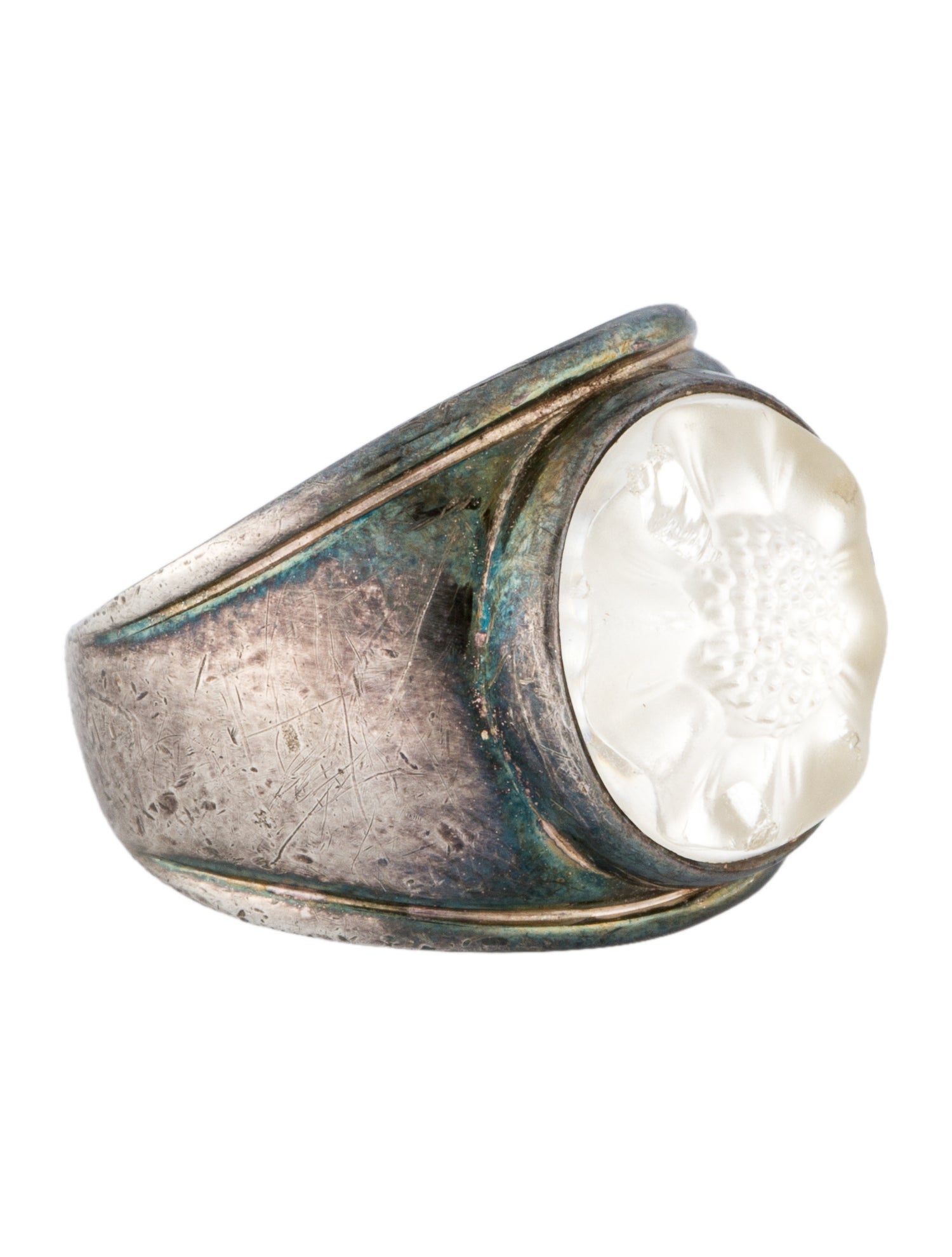 Lalique Crystal Bague Fleur Signet Ring