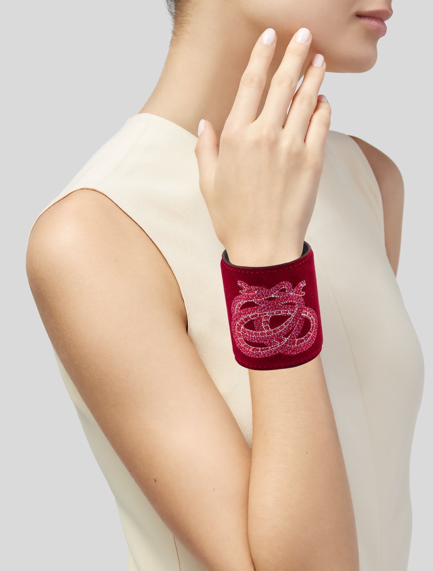 Lalique Leather, Suede & Thread Cuff Bracelet