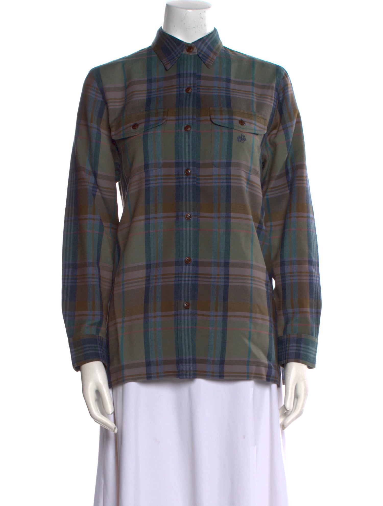 Lauren Ralph Lauren Wool Plaid Print Button-Up Top