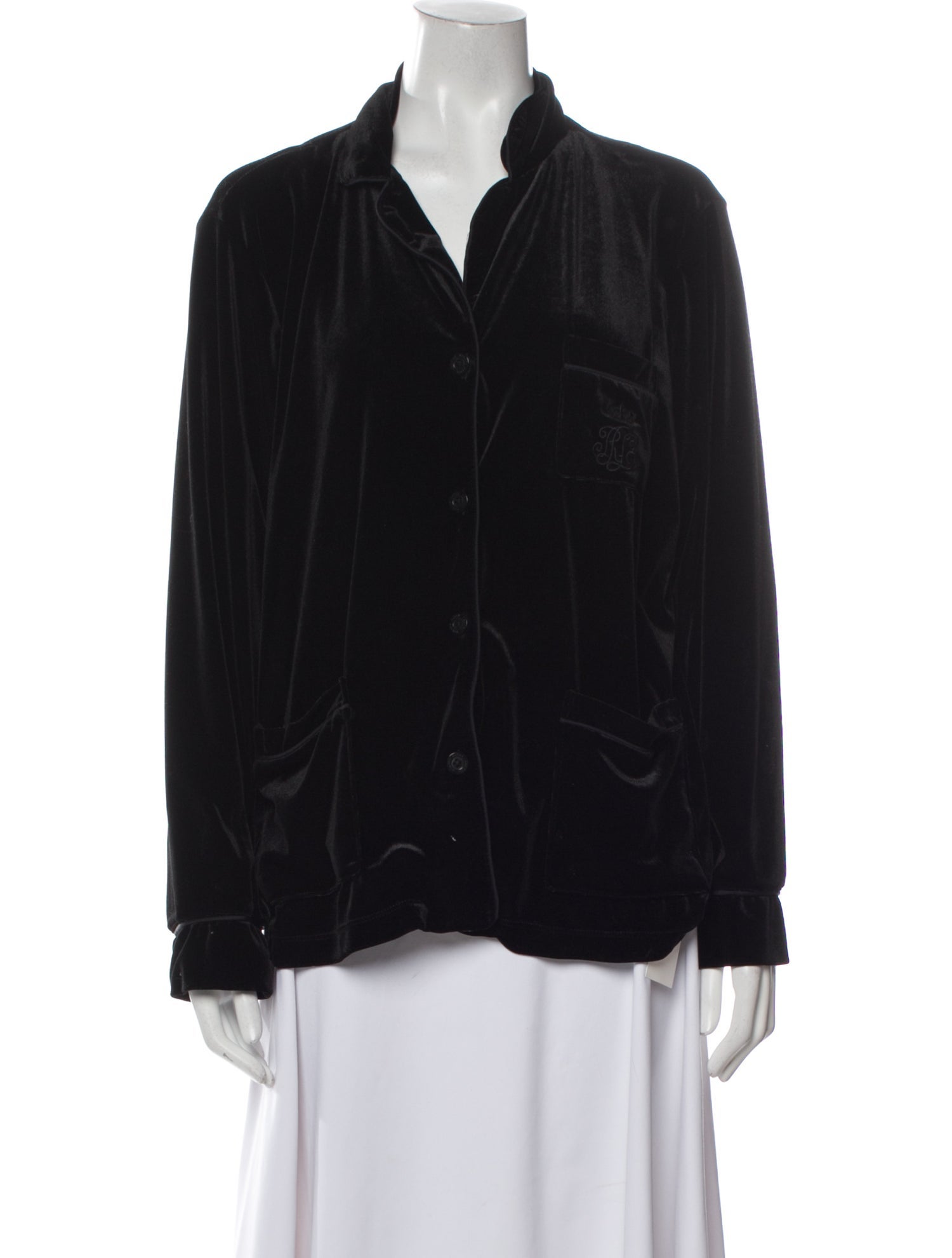 Lauren Ralph Lauren Velvet Long Sleeve Button-Up Top