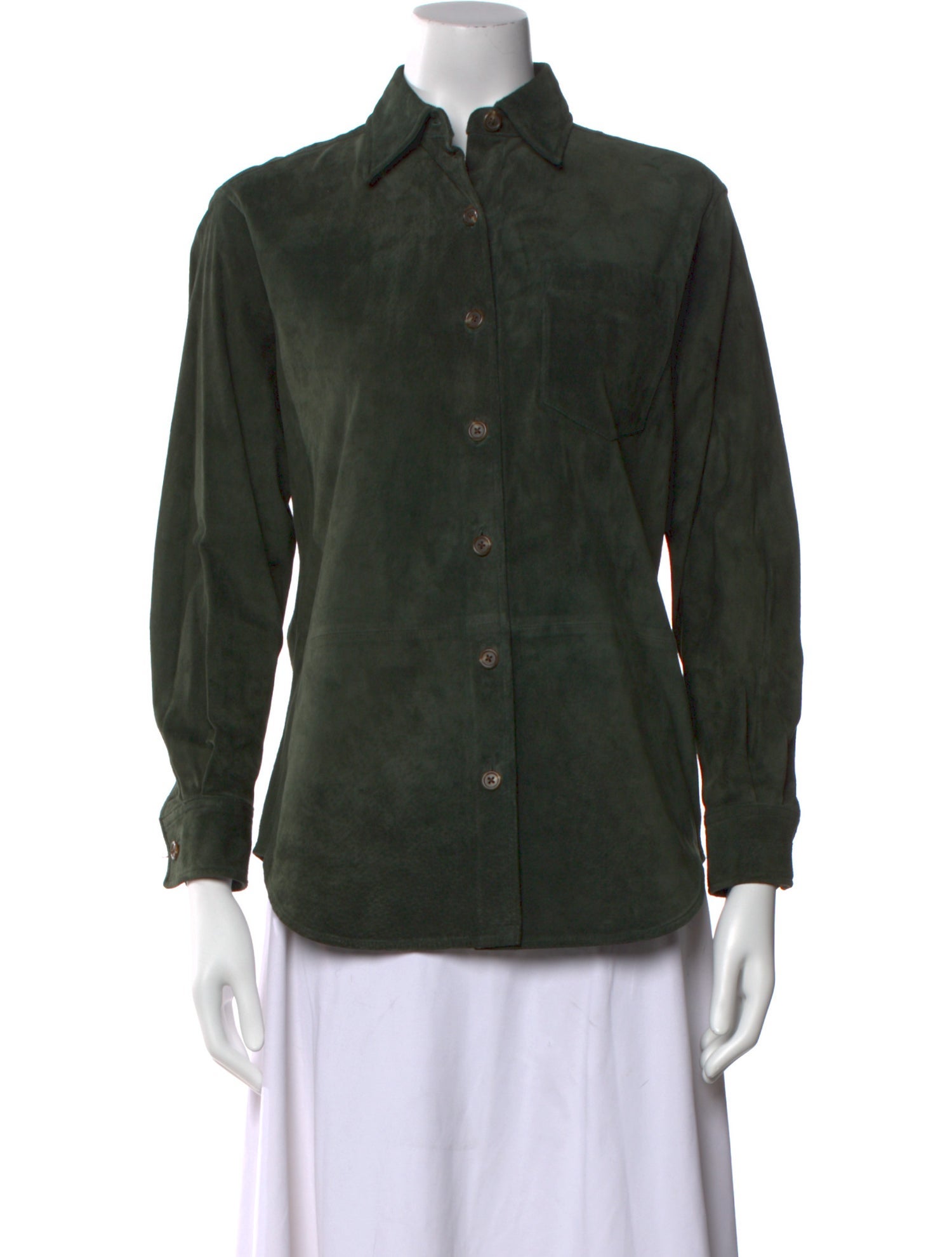 Lauren Ralph Lauren Suede Long Sleeve Button-Up Top