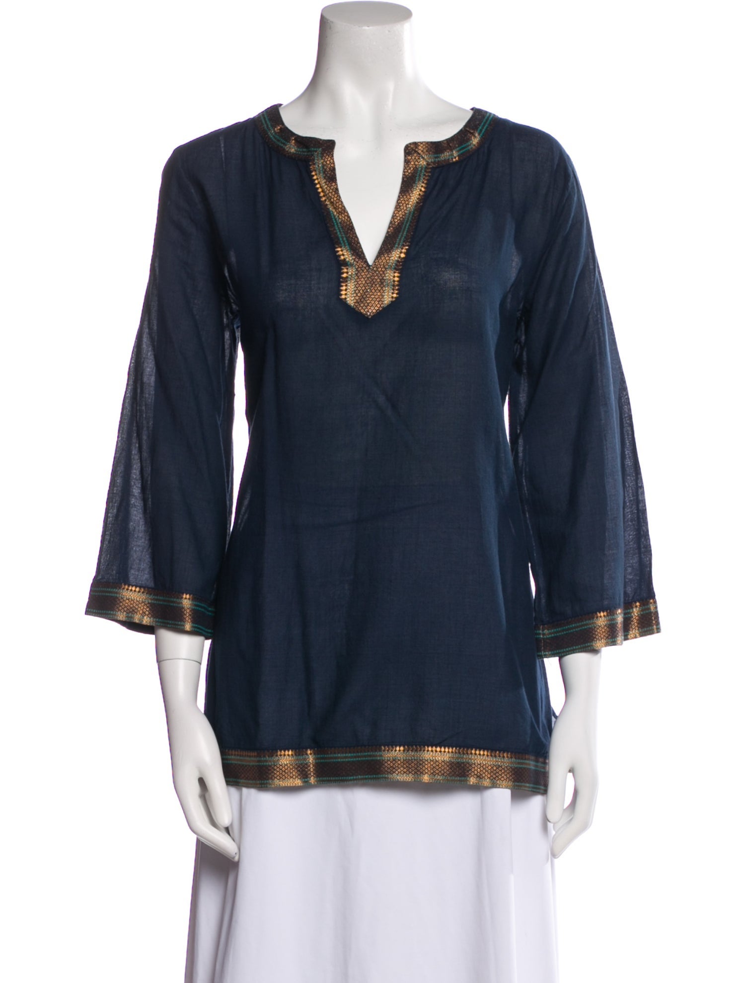 Lauren Ralph Lauren V-Neck Three-Quarter Sleeve Blouse