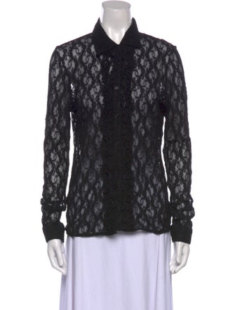 Lauren Ralph Lauren Lace Pattern Long Sleeve Button-Up Top