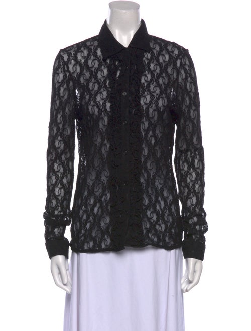 Lauren Ralph Lauren Lace Pattern Long Sleeve Button-Up Top
