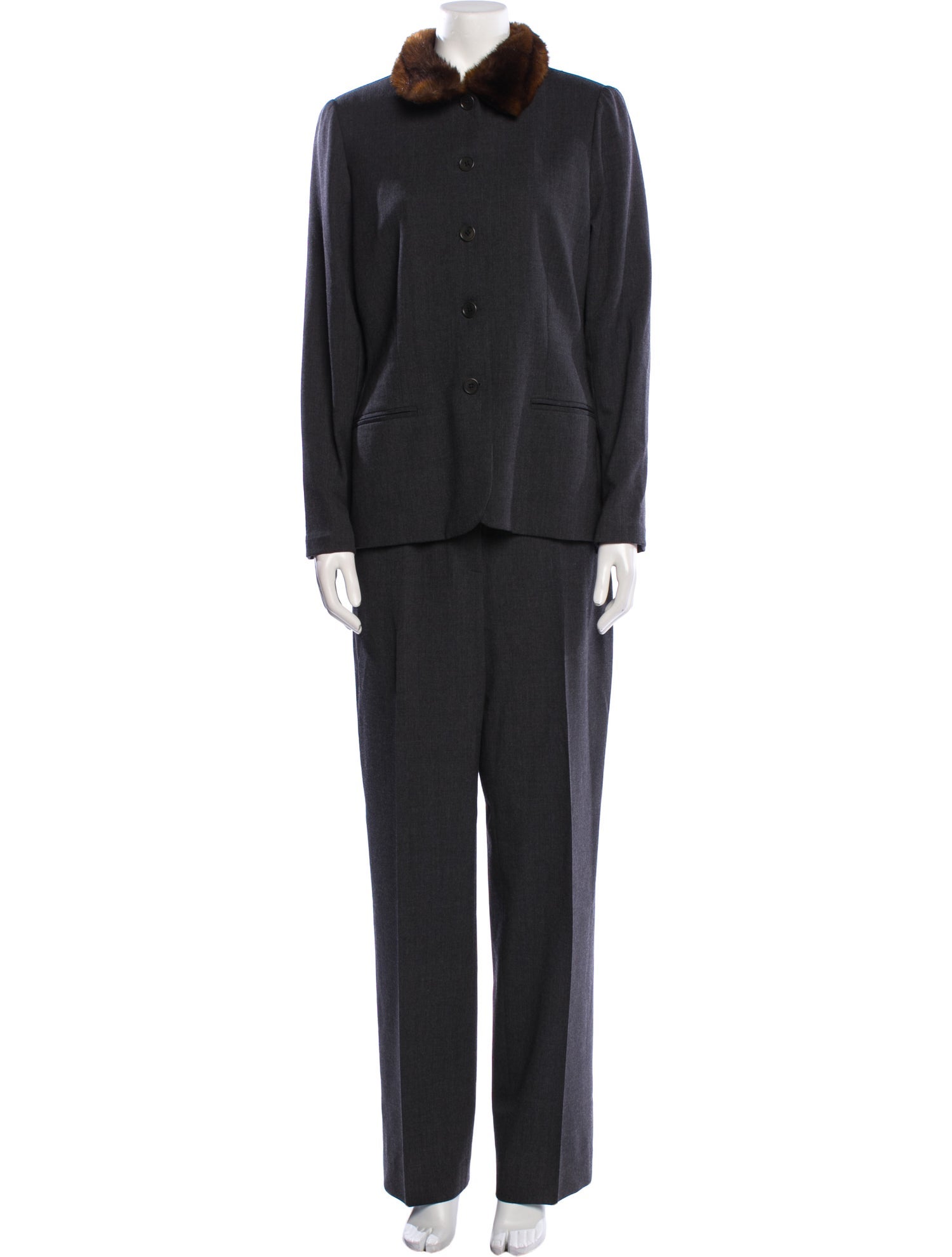 Lauren Ralph Lauren Wool Faux Fur Trim Pantsuit