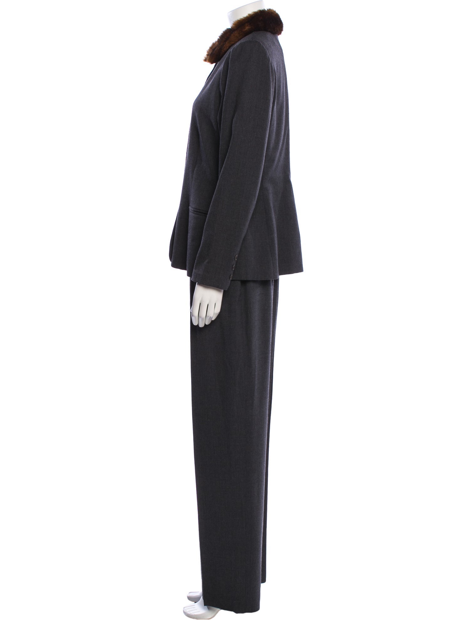 Lauren Ralph Lauren Wool Faux Fur Trim Pantsuit