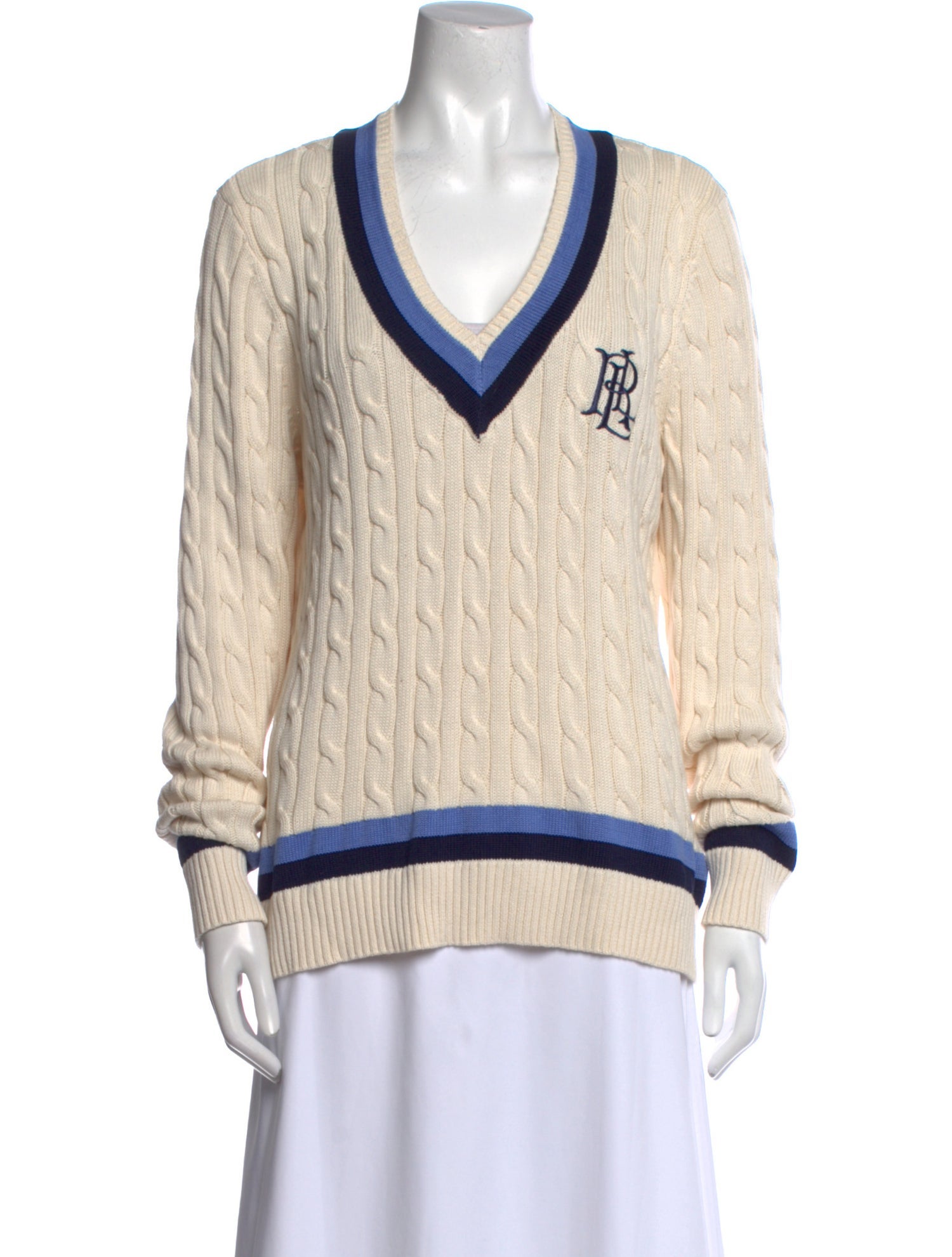 Lauren Ralph Lauren Striped V-Neck Sweater