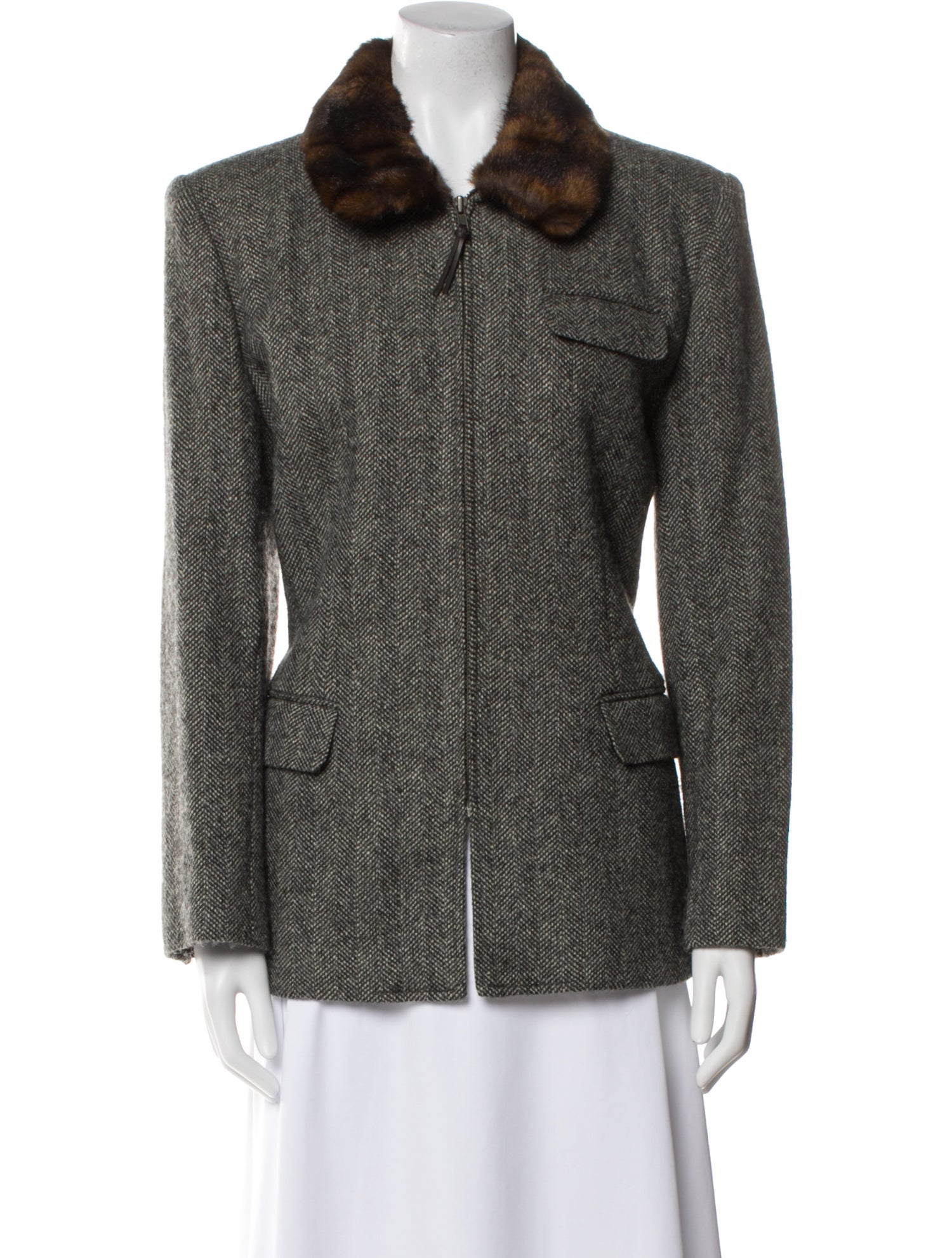 Lauren Ralph Lauren Wool Printed Faux Fur Jacket