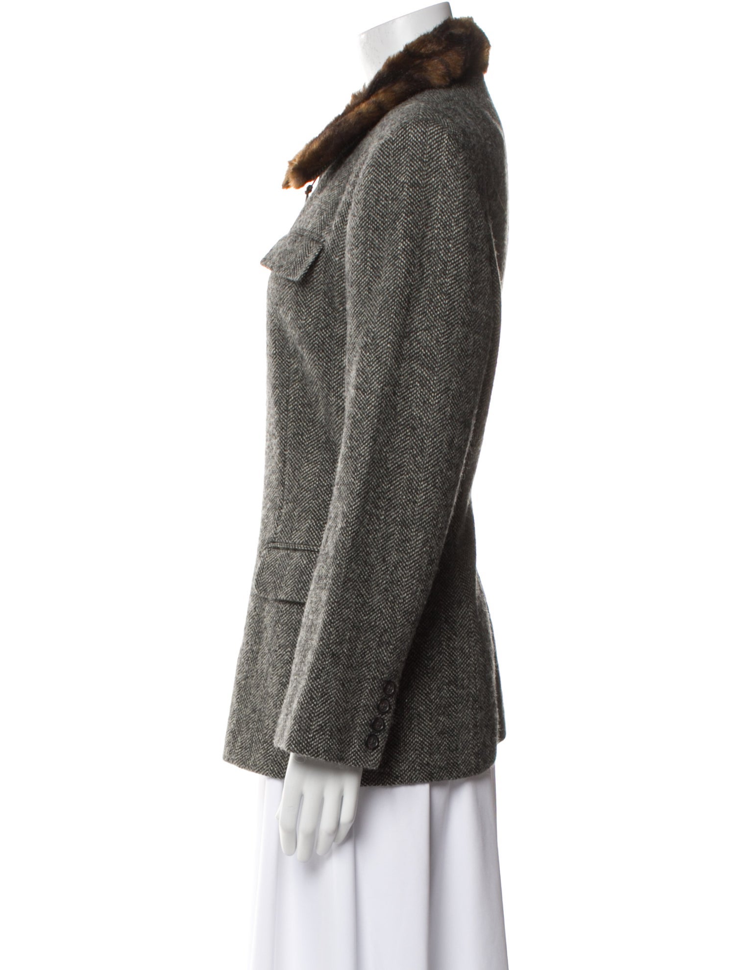 Lauren Ralph Lauren Wool Printed Faux Fur Jacket