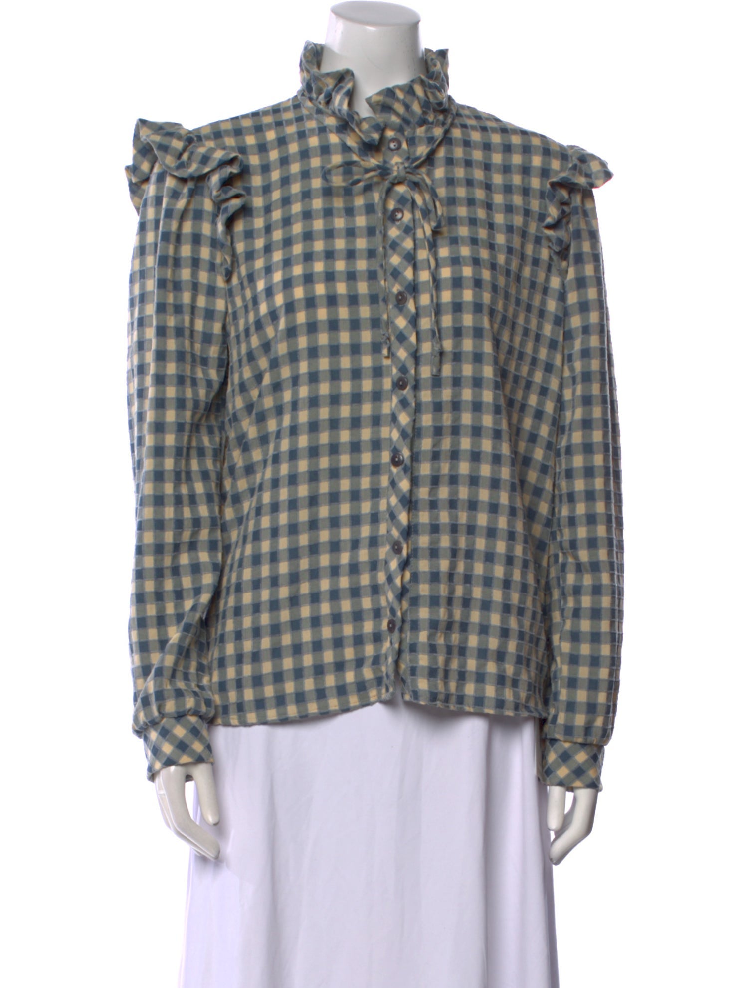 Lisa says Gah Plaid Print Mock Neck Button-Up Top