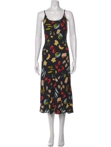 Pre-owned Lisa Says Gah Graphic Print Midi Length Dress In Black