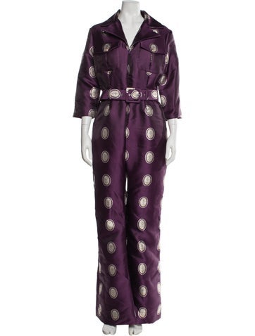 Pre-owned Lisou Polka Dot Print V-neck Jumpsuit In Purple