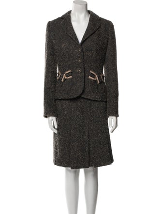 Luisa Spagnoli Tweed Pattern Pleated Accents Skirt Suit