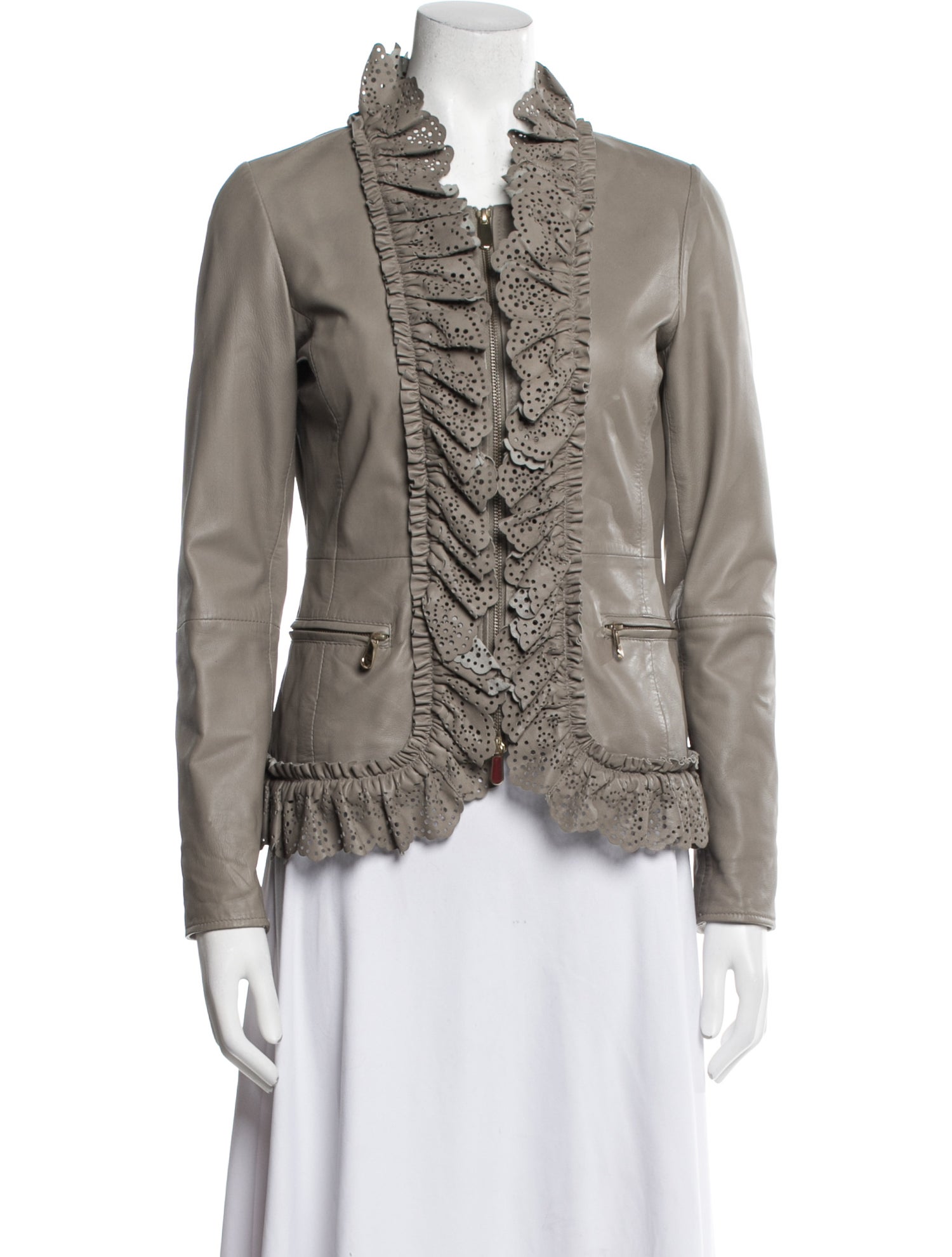 Luisa Spagnoli Leather Tweed Pattern Jacket