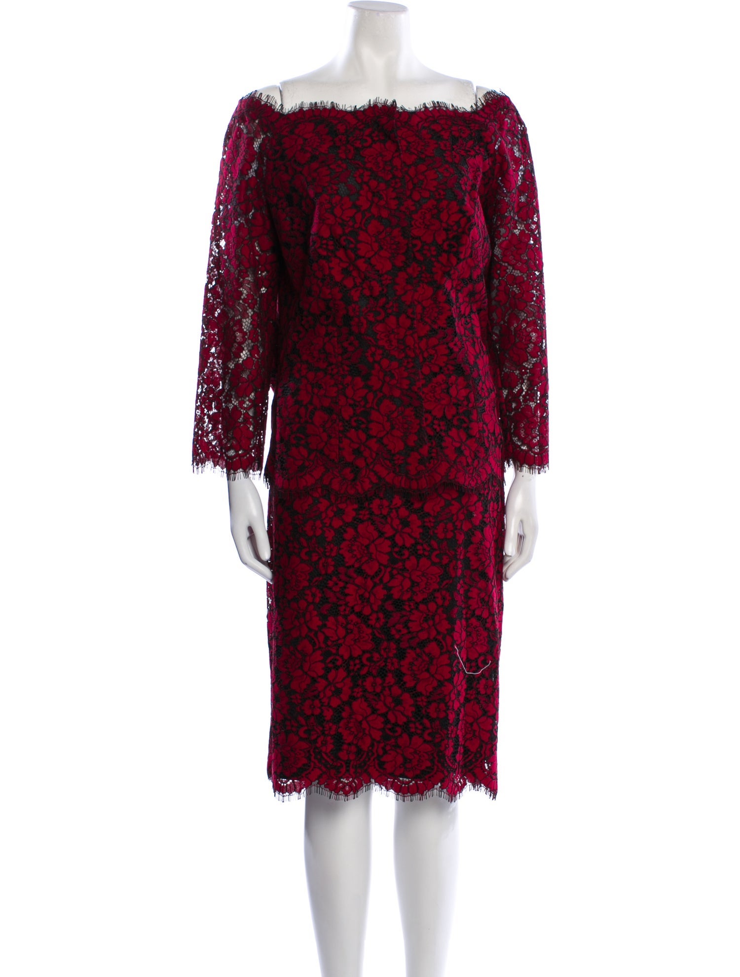 Luisa Spagnoli Lace Pattern Eyelet Trim Skirt Suit