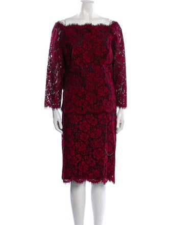 Luisa Spagnoli Lace Pattern Eyelet Trim Skirt Suit